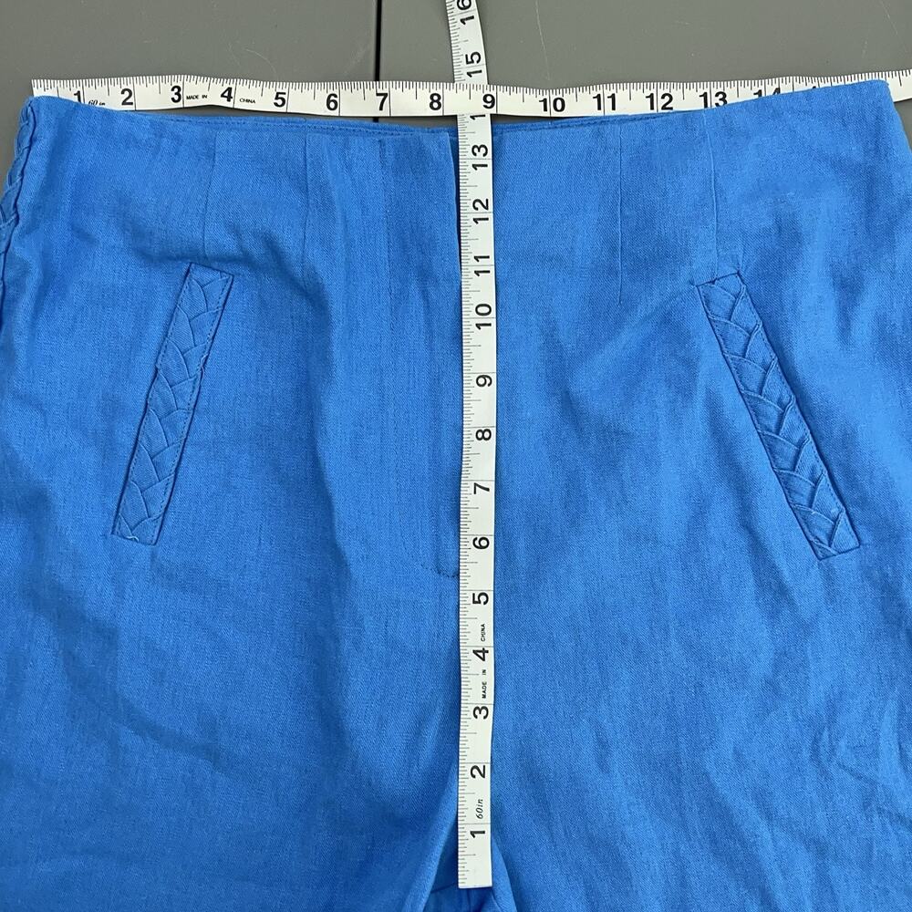 Jason Wu Wide Leg Cropped Pants Womens 6 Blue Linen Blend Braided High Waist - Picture 11 of 14
